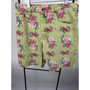 Todd Oldham Jeans Mens Floral Print Denim Shorts Size 34 Green & Pink Vintage St